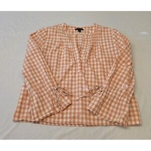 J Crew Black Label Plaid Checkered Shirt Womens Petite Small Bell Sleeves